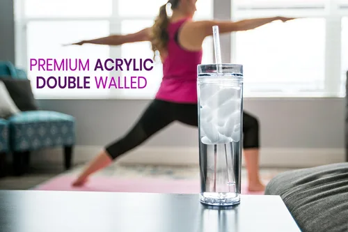 Vista 6 de STRATA CUPS 12 Vasos Transparentes Delgados con Tapas y Popotes Vaso Reutilizable de 16oz de Pared Doble Transparente con Tapa y Popote, Vasos