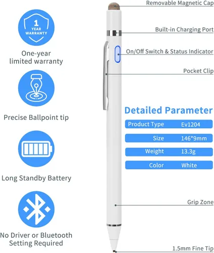 Vista 5 de Active Stylus - Lápiz digital con punta ultrafina para iPad iPhone Samsung Tablets, compatible con Apple Pen, lápiz digital para iPad Pro