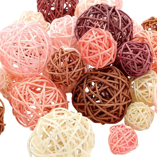 Vista 4 de Patelai 36 Piezas Bolas de Mimbre de Ratán Bolas Decorativas para Jarrón Centro de Mesa Cuencos Esferas de Relleno para Decoración del Hogar, 4 Boho