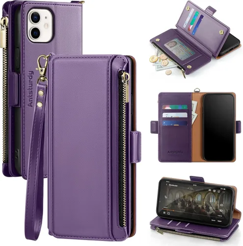 Vista 18 de Antsturdy Funda tipo cartera compatible con iPhone 12 Mini, funda de piel sintética con bloqueo RFID, funda para teléfono para mujeres y hombres