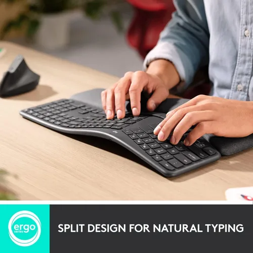 Vista 3 de Logitech Ergo K860 - Teclado ergonómico inalámbrico con reposamuñecas, diseño de teclado dividido para Windows/Mac, Bluetooth o conectividad USB
