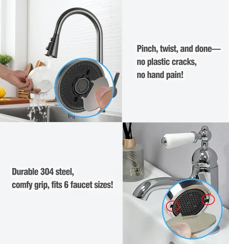 Vista 2 de Llave aireadora de grifo de acero inoxidable 304 mejorada 2025 – Ajuste universal para 6 tamaños (M16.5, M18.5, M21.5, M24, Junior, Regular)