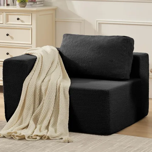 Vista 27 de Furnify Sofá modular Cloud de 106 pulgadas, sofá convertible orientado a la izquierda y derecha con asiento profundo, sofá modular tapizado de Beige