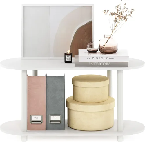 Vista 4 de Furinno Turn-N-Tube - Mesa auxiliar ovalada moderna sin necesidad de herramientas, color blanco, blanco virgen