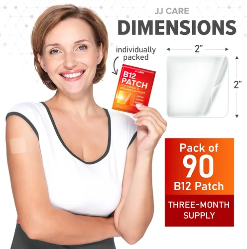 Vista 6 de JJ CARE Parche B12 (paquete de 90), parches autoadhesivos de mezcla natural tópica, energía diaria B12, suministro de 3 meses