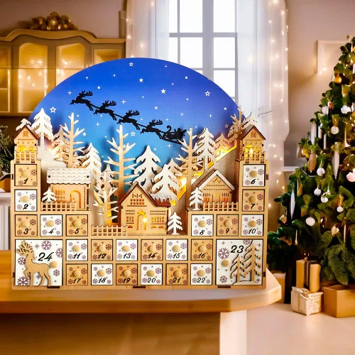 Vista 8 de Pueblo de Navidad con pilas de 15 pulgadas LED de 15 luces con calendario de Adviento