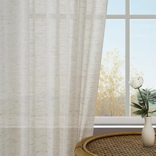 Vista 6 de Cortinas de lino de 96 pulgadas de largo con pestaña trasera semitransparentes para privacidad, cortinas de granja para sala de estar, cortinas