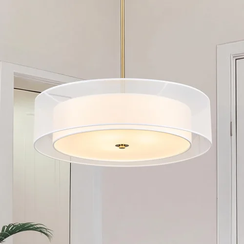 Vista 8 de VONLUCE Candelabros modernos, candelabros de tambor de 18 pulgadas con pantalla de tela de 2 capas, lámpara colgante de 4 luces con base E26