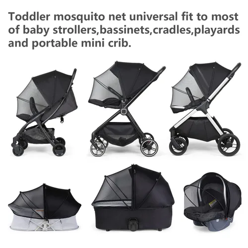 Vista 5 de Beberoad Love Parasol universal para cochecito y mosquitera, 2 en 1, con protección UV y cremallera de 2 vías para carros de bebé, cochecitos