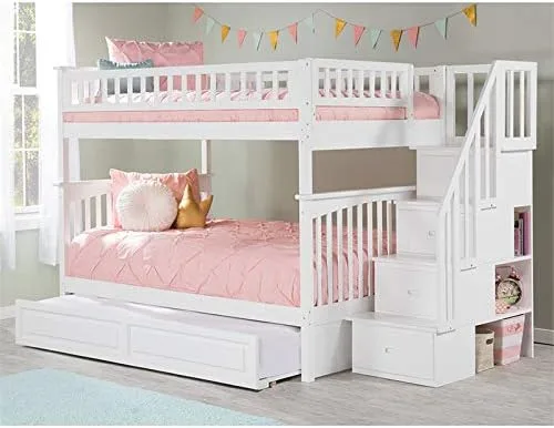 Vista 2 de Atlantic Furniture Columbia cama tipo litera con escalera y cama nido, Madera, Blanco