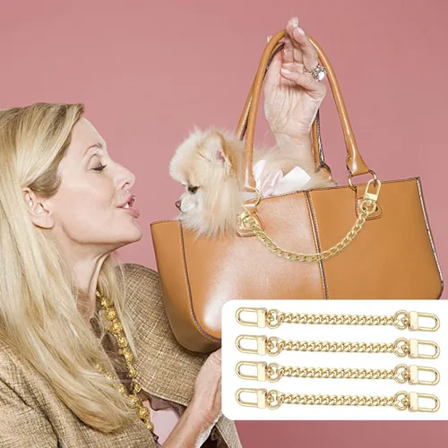 Vista 8 de findTop - 4 correas de cadena para bolso y 4 remaches en D, extensor de correa plana de 7.9 pulgadas con tachuelas de bola de latón, remaches