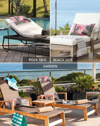 Vista 6 de Almohada reclinable para la cabeza con inserto, almohada lumbar colorida de flamenco con correa ajustable, almohadas de patio impermeables