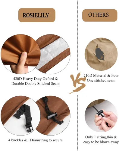 Vista 4 de RosieLily Fundas apilables de respaldo alto para taburetes de bar al aire libre, fundas impermeables para muebles de patio beige con asiento