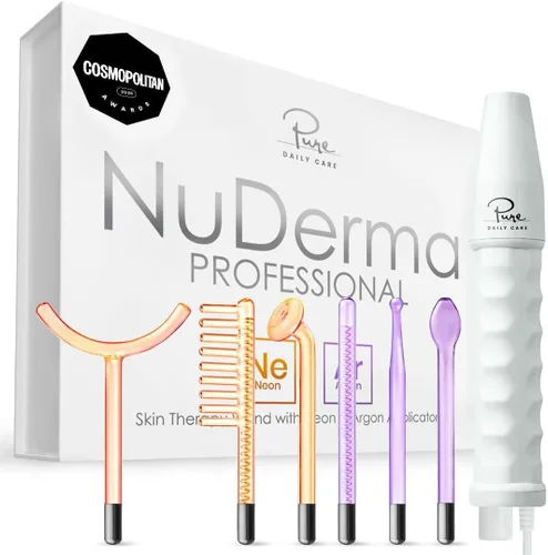 NuDerma - Varita de terapia profesional para la piel - Máquina portátil de terapia de la piel con 6 varillas de neón y argón – Mejora tu piel –