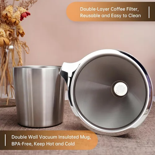 Vista 3 de Portable Outdoor Pour Over Coffee Set - 5-Level Adjustable Manual Coffee Grinder (Ceramic Burrs), Stainless Steel Gooseneck Kettle, Ideal Holiday