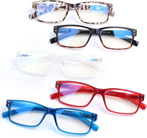 5 pares de anteojos de lectura ligeros de calidad con bloqueo de luz azul con lectores de bisagra de resorte para mujeres y hombres