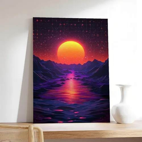 Vista 7 de Retro Synthwave Wall Art – Abstract Sci-Fi Universe Print – Neon 80s Futuristic Poster Poster Canvas Artwork Prints Rustic Farmhouse Decorations for