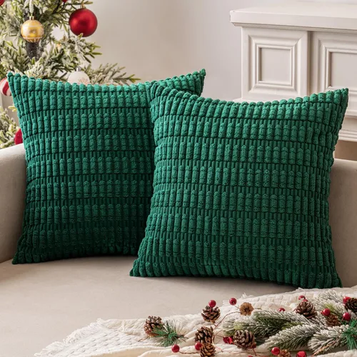 Vista 7 de MIULEE - Juego de 2 fundas decorativas de pana suave para cojín; diseño a rayas estilo bohemio, moderno, rural; decoración p/el hogar, sala de Verde