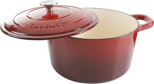 Vista 2 de Crock Pot olla para horno holandés de hierro fundido artesanal de 7 cuartos de galón, Rojo