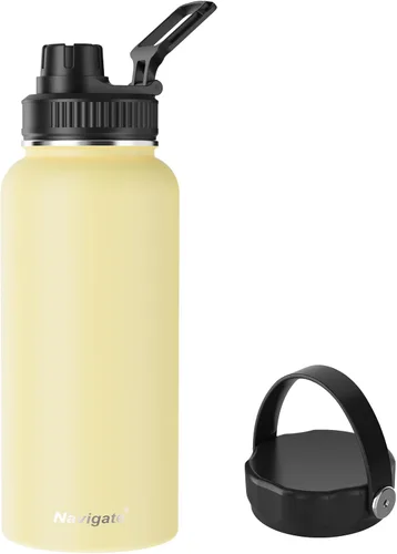 Vista 28 de Navigate - Vaso de acero inoxidable con popote, botella de agua a prueba de fugas con asa, de 30 onzas, color blanco