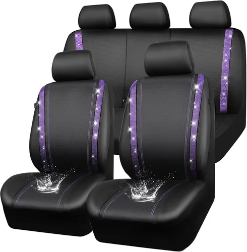 Vista 42 de CAR PASS - Funda de asiento de cuero con diamantes, para 2 asientos delanteros interiores, impermeable, universal, para el 95% de autos, camiones