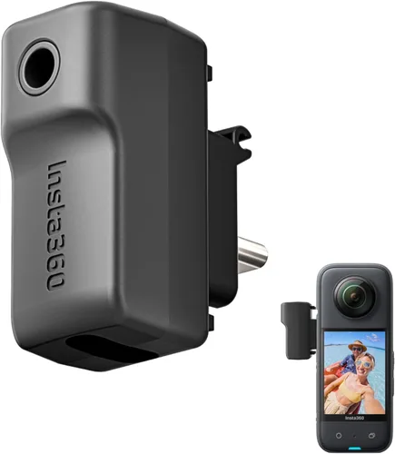 CYNOVA Adaptador de micrófono externo para cámara Insta 360 X3, puertos de audio tipo C y 0.138 in compatible con cargador y grabación para