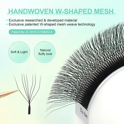Vista 190 de NAGARAKU Extensión de pestañas en forma de W 3D con volumen en racimo, abanico prefabricado, pestañas postizas de visón sintético mate negro