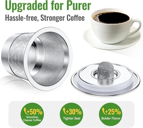 Vista 6 de CAPMESSO K-Cups reutilizables para Keurig 1.0: cápsulas de café recargables de acero inoxidable - Filtro de café de metal universal para cafetera