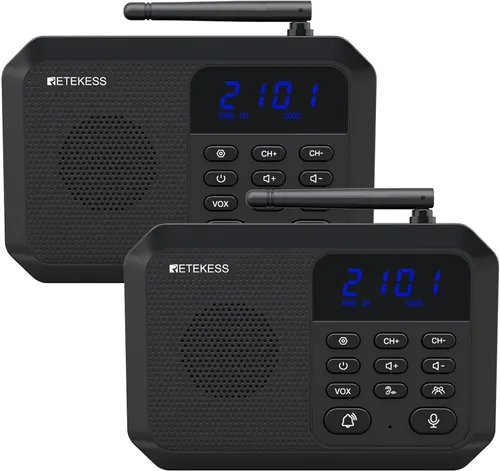 Retekess TH201 Intercomunicadores inalámbricos para el hogar, intercomunicador manos libres, largo alcance 1 milla, 22 canales, VOX, cuidado en