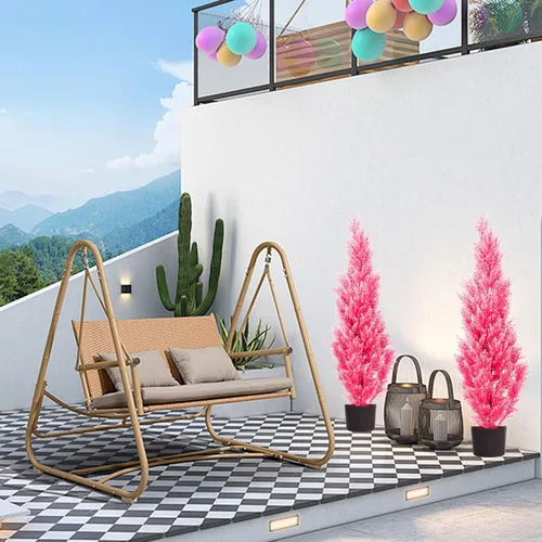 Vista 4 de Dos plantas artificiales rosas de 4 pies, árboles artificiales para interiores y exteriores, arbustos artificiales antirrayos ultravioleta, cedro