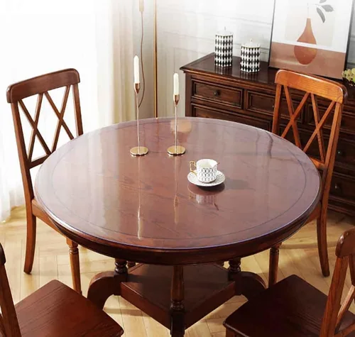 Vista 5 de Mantel redondo de plástico transparente para mesa, cubierta circular para muebles, vinilo impermeable, lavable, PVC, resistente al calor