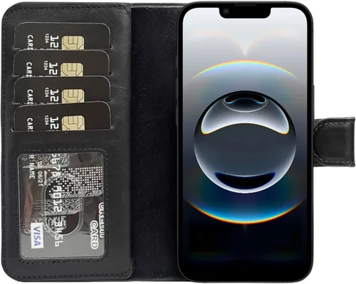 Vista 30 de HARDISTON Funda de piel auténtica de alta calidad hecha a mano para iPhone XR, tarjetero doble, funda magnética desmontable, función atril Marrón