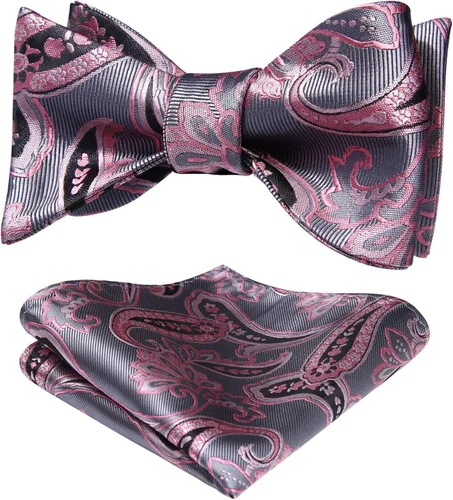 Vista 176 de HISDERN Pajaritas para hombre, corbatín de cachemira para hombre, corbata de lazo y bolsillo cuadrado, juego formal de esmoquin para boda