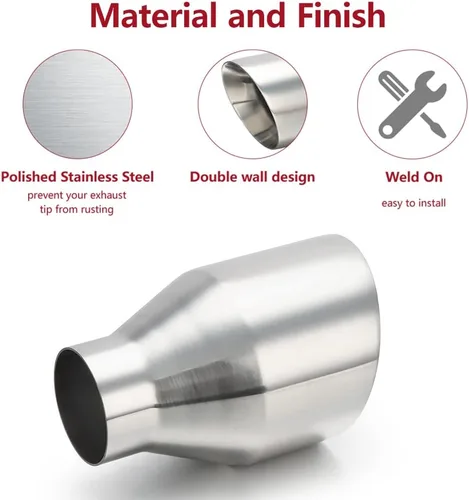 Vista 4 de LCGP Punta de escape diésel universal de entrada de 2.5 pulgadas, salida de 4.5 pulgadas, punta de cola larga de 07 pulgadas, pulido y corte