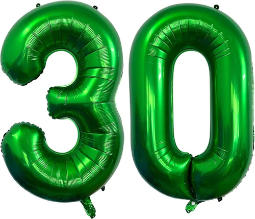 Vista 16 de Globos de color verde oscuro con el número 10 de 40 pulgadas, globos de helio de papel de aluminio de 10 pulgadas para decoración de eventos de 10º