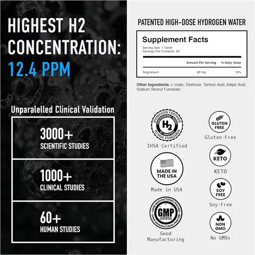 Vista 2 de DRINK HRW Rejuvenecimiento - Tabletas de agua de hidrógeno molecular (60 unidades) + tabletas de baño de hidrógeno de alivio (60 unidades)