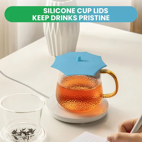 Vista 3 de Tapas de silicona para tazas (Set de 4), tapas de silicona multicolores para tazas, tazas de té, teteras, tapas flexibles para tazas, tapas
