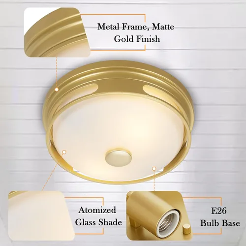 Vista 3 de Lámpara de techo cerca de techo, lámpara de techo empotrada con pantalla de vidrio esmerilado, lámpara de techo moderna de campo negro y blanco