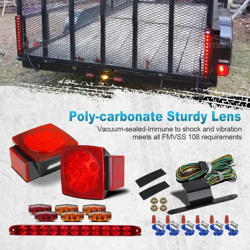 Vista 3 de Partsam Kit de luces LED sumergibles para remolque de menos de 80 pulgadas, luces traseras cuadradas para camiones RV con cable y soporte, lámparas