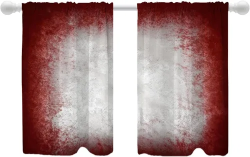 Vista 47 de Shrahala Beige and Orange Abstract Art Brushstrokes Tier Curtains for Kitchen Windows, Abstract Oil Paint Cafe Curtain Multilayer Polyester Blackout