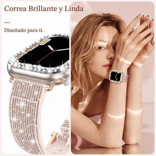 Vista 7 de Goton Bling - Correa de silicona brillante compatible con Apple Watch de 1.772 pulgadas (45mm) con protector de borde [sin vidrio], correa que Azul