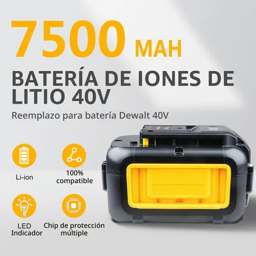 Vista 2 de FSKE Reemplazo de 7.5Ah para batería Dewalt 40V DCB404 DCB406 DCB407 DCB114 Tiempo de funcionamiento extendido y compatible con herramientas