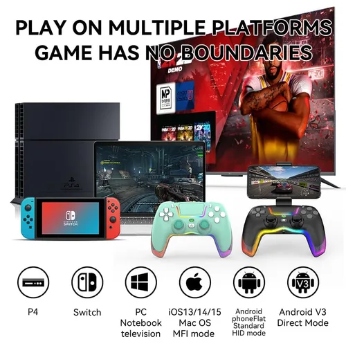 Vista 4 de RALAN Black Wireless Controller Compatible with Playstation 4ProSlimfor PS4 Dualshock 4 Gamepad with Adjustable LED Lighting, 3.5mm Audio Jack and