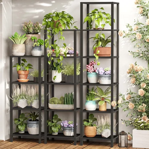 Vista 6 de TUTOTAK Estantería para libros de 4 niveles, estantería estrecha para espacios pequeños, estantería apilable de bricolaje, para sala de estar, Negro