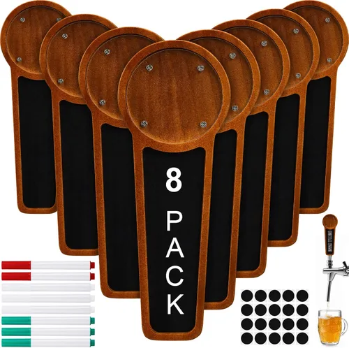 Vista 8 de 4 unidades de mango de madera para tocador de cerveza para Kegerator con logotipo intercambiable y 4 bolígrafos para bar, restaurante, boda, Marrón