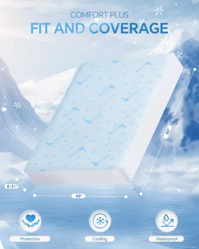 Vista 6 de Kmall Protector de colchón refrescante tamaño Queen, 100% impermeable y transpirable, funda de colchón de tela de aire 3D fresca, ultra suave