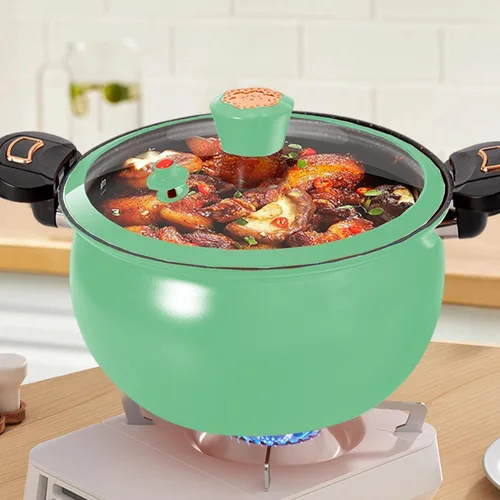Vista 3 de Olla a presión pequeña, mini olla a presión, olla de calentamiento rápido de 8 litros con asas de bloqueo, olla antiadherente con tapa transparente