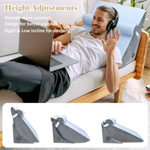Vista 3 de Almohada de cuña de cama para dormir, juego de almohada de cuña ajustable para después de la cirugía, almohada triangular elevada para reflujo ácido