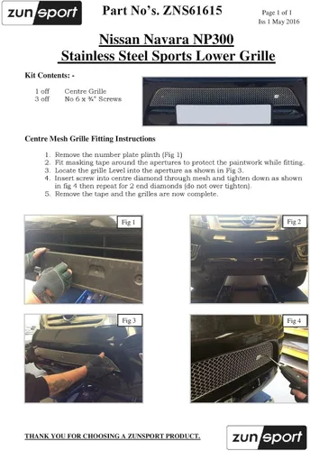 Vista 4 de Zunsport Compatible con Nissan Navara Front Lower Grill (NP300) - Acabado plateado (2015 -)