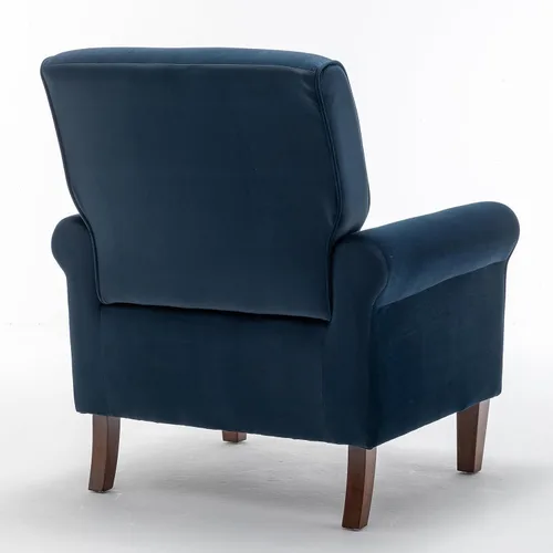 Vista 104 de Sillón clásico con marco de madera de abedul y cómodos reposabrazos enrollados, sillones para sala de estar, dormitorio y decoración de oficina